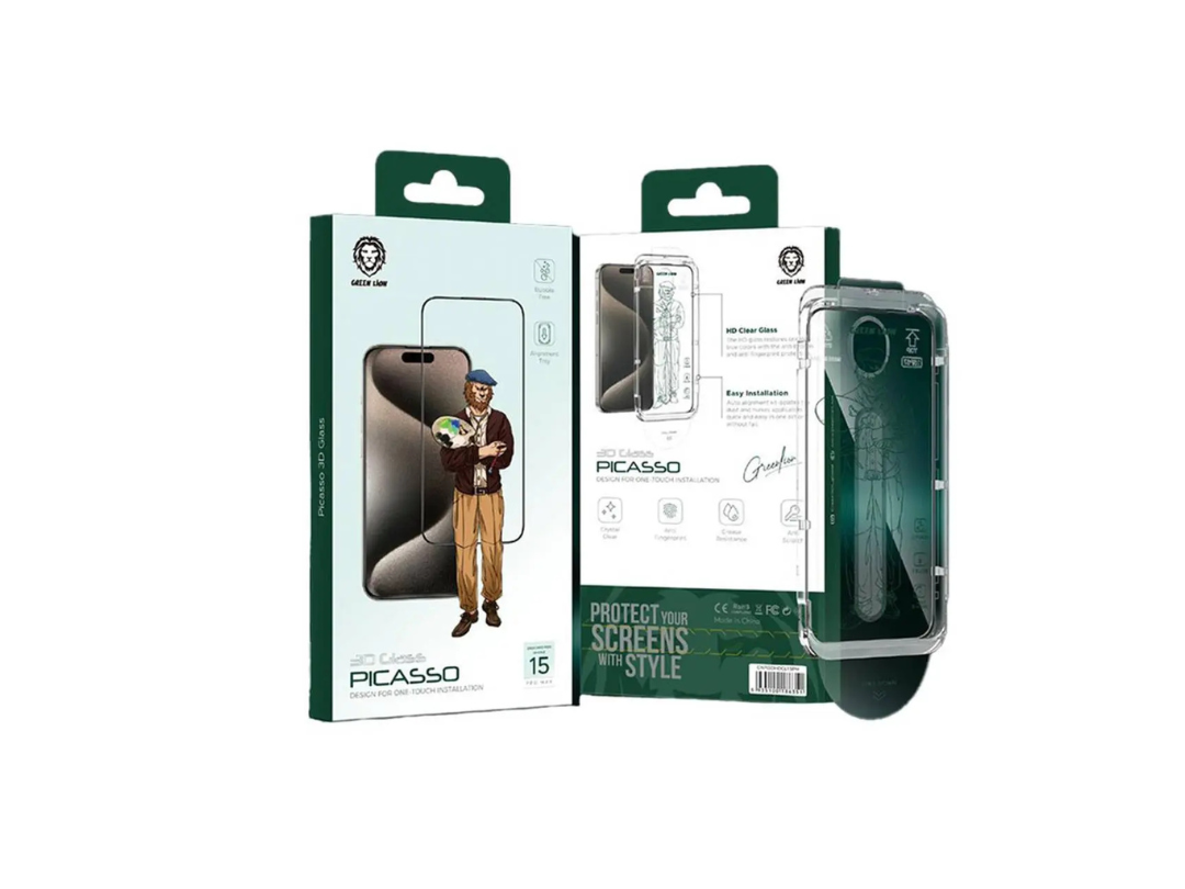 Green Lion Picasso 3D Glass With Alignment Tray - Clear - iPhone 15 Pro Green Lion Picasso 3D Glass With Alignment Tray - Clear - iPhone 15 Pro